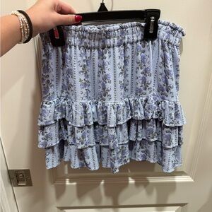 LoveShackFancy Blue Floral Ruffle Mini Skirt